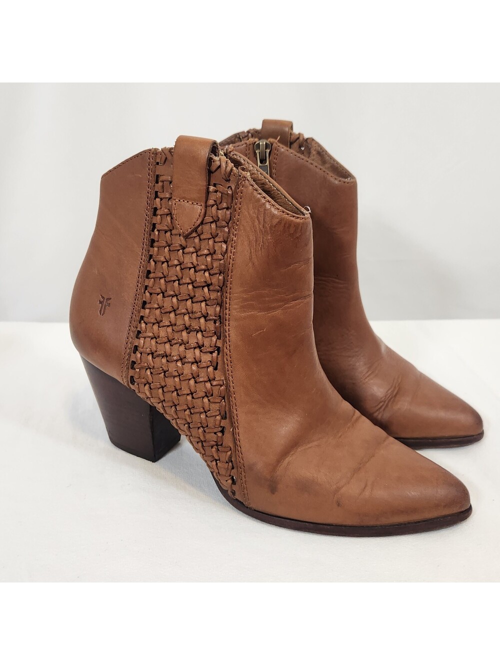 Frye Women's 8.5M Reed Woven Side Zip Tan Ankle Boots (7805605) Western